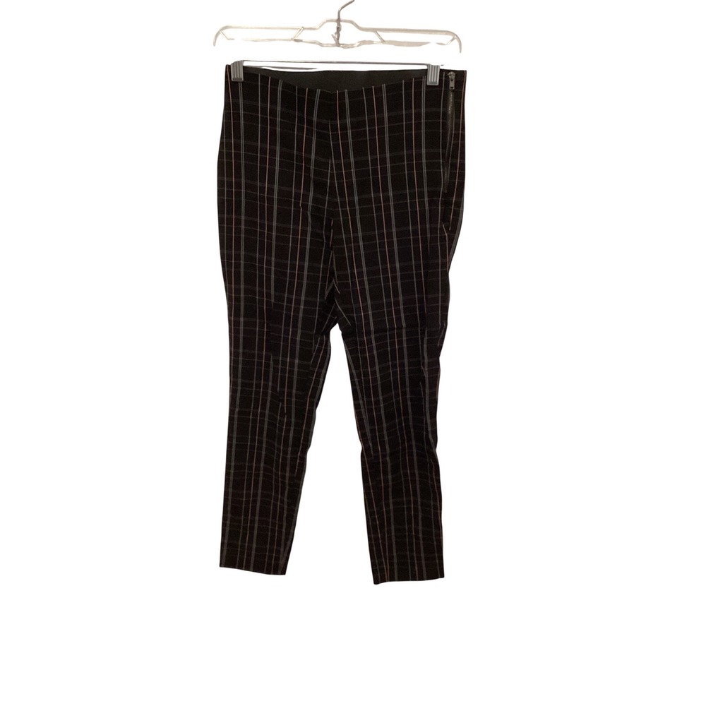 A New Day Women Black Plaid Straight‎ Leg Zipper Ankle Pants Size 4